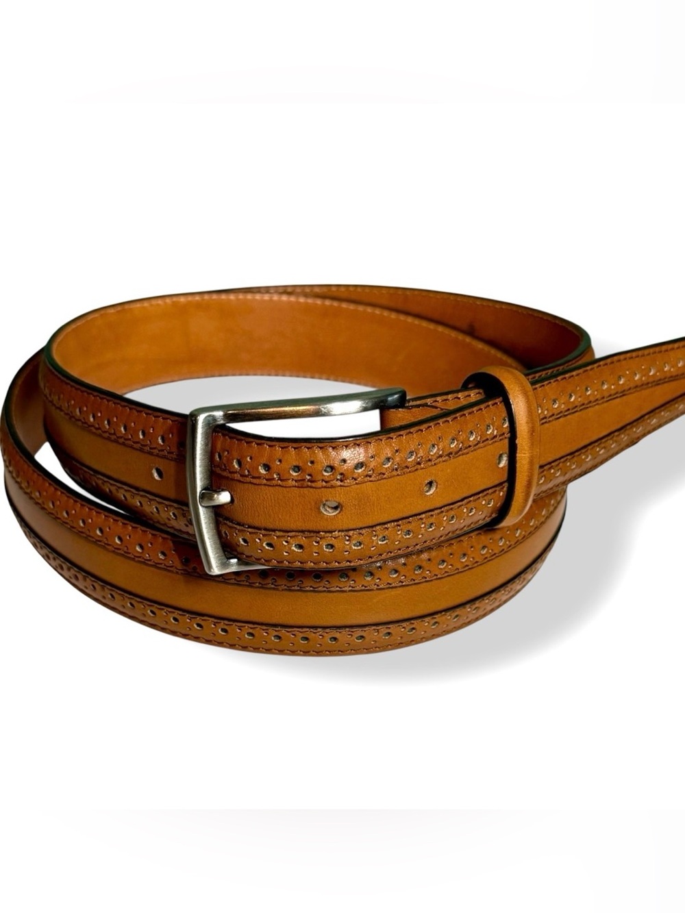 Fratelli Rossetti Brown Leather Brogue Belt Mens 42” Italian Designer EUC